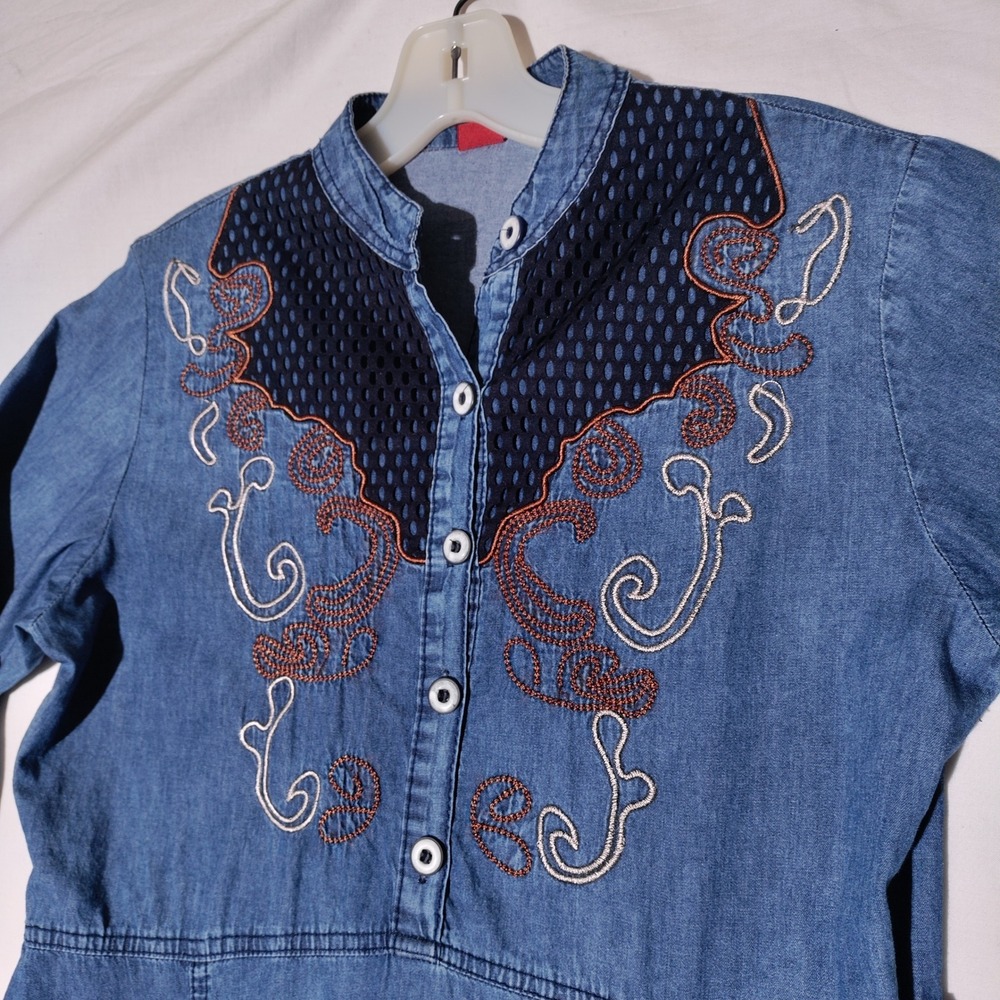 DECOY Sz 46 Denim Maxi Dress Long Sleeve Button Front Pockets Made in Turkey - Picture 3 of 11